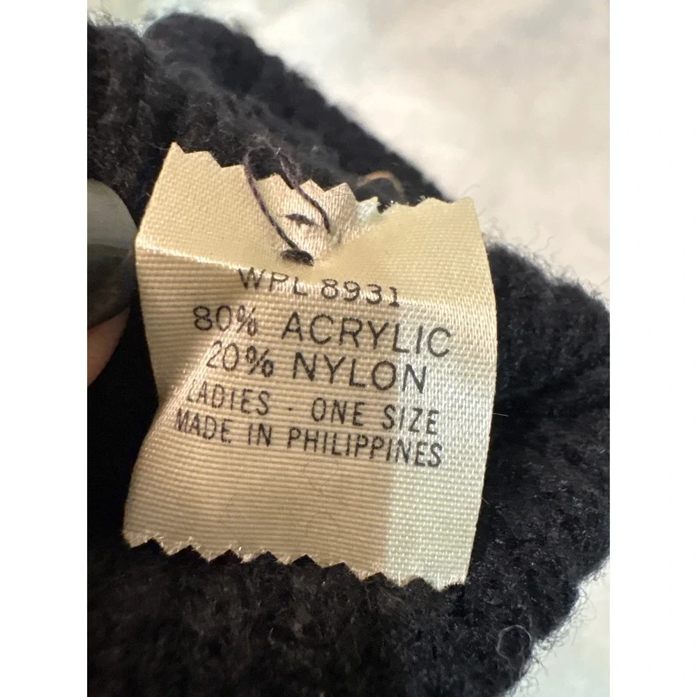 Vintage Aris Knit Gloves Brown Leather Accent V Chevron‎ Perforated Ladies
